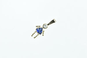 14K September Birthstone Baby Syn. Sapphire Charm/Pendant Yellow Gold