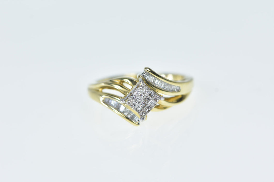 14K Princess Diamond Cluster Bypass Ring Yellow Gold
