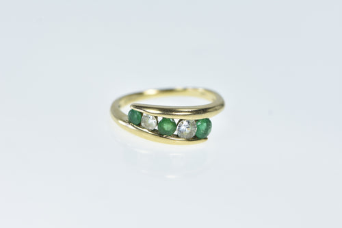 14K EFFY Emerald White Sapphire Bypass Ring Yellow Gold