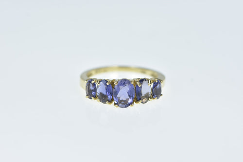 10K Oval Five Stone Tanzanite Vintage Band Ring Yellow Gold