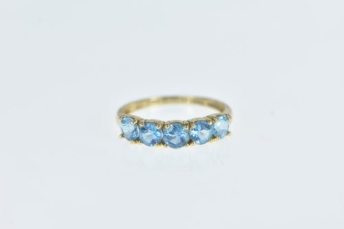14K Five Stone Blue Topaz Vintage Band Ring Yellow Gold