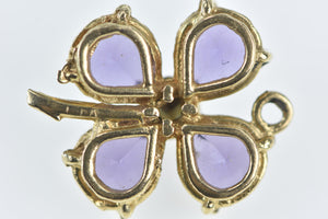 14K Heart Amethyst Pearl Clover Good Luck Charm/Pendant Yellow Gold