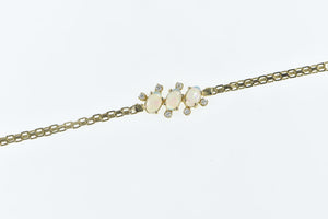 14K Vintage Opal Diamond Slanted Cluster Bracelet 6.75" Yellow Gold