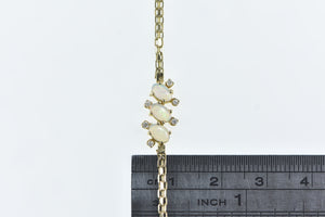 14K Vintage Opal Diamond Slanted Cluster Bracelet 6.75" Yellow Gold