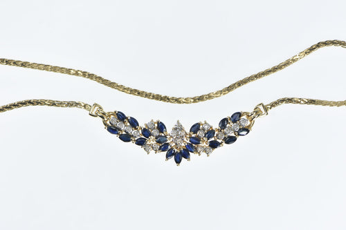 14K Marquise Sapphire Diamond Chevron Necklace 16