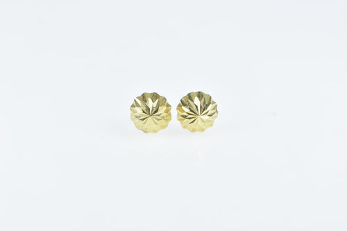 14K Diamond Cut Round Vintage Domed Stud Earrings Yellow Gold