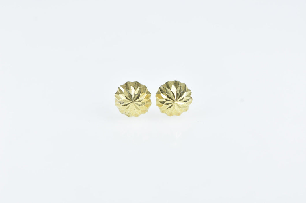 14K Diamond Cut Round Vintage Domed Stud Earrings Yellow Gold