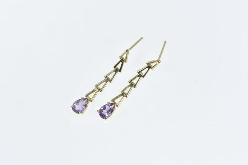 14K Pear Amethyst Vintage Classic Dangle Earrings Yellow Gold
