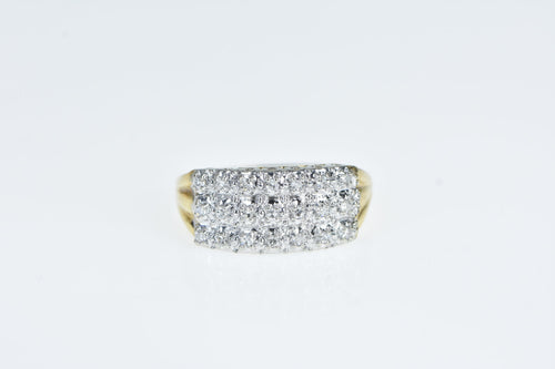 14K Squared Diamond Vintage Statement Band Ring Yellow Gold