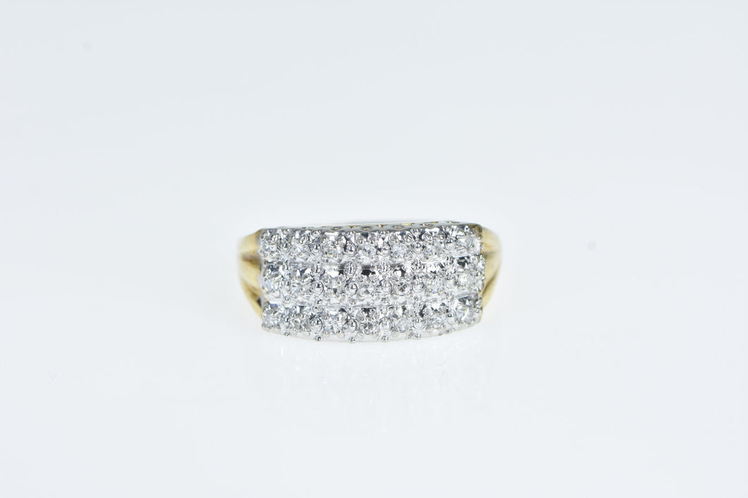 14K Squared Diamond Vintage Statement Band Ring Yellow Gold