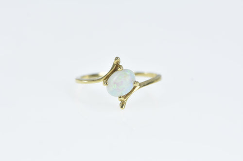 14K Oval Natural Opal Vintage Classic Bypass Ring Yellow Gold