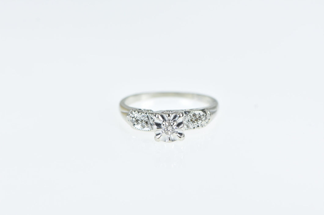 14K 1940's Diamond Classic Vintage Engagement Ring White Gold