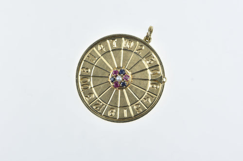 14K 3D Roulette Wheel Ruby Sapphire Pearl Charm/Pendant Yellow Gold