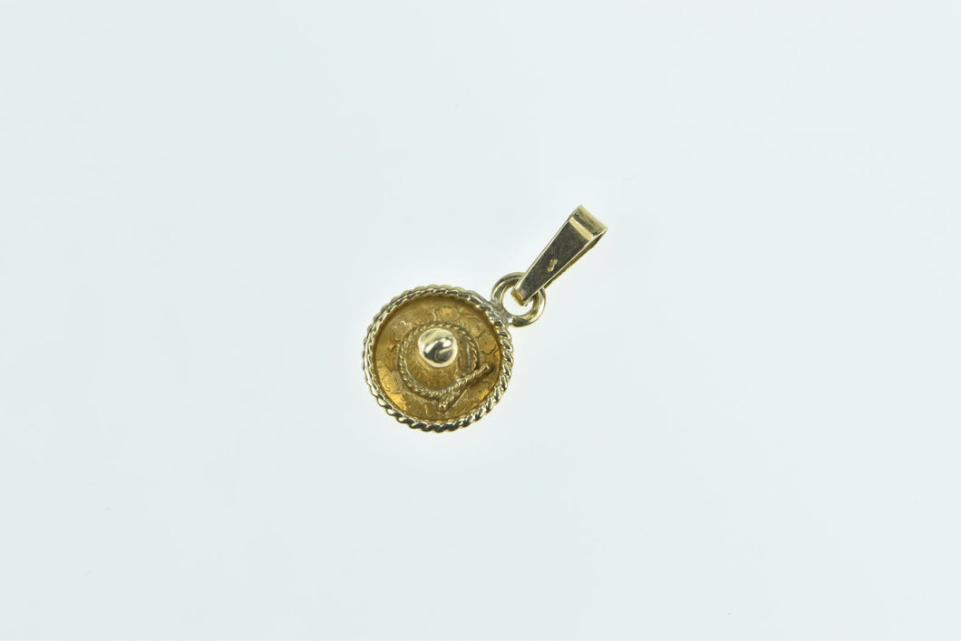 14K 3D Sombrero Traditional Mexican Hat Charm/Pendant Yellow Gold