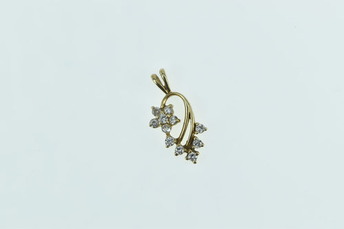 14K Diamond Vintage Flower Loop Statement Pendant Yellow Gold