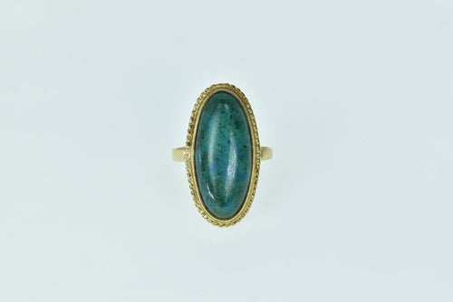 14K Oval Chrysocolla Cabochon Vintage Statement Ring Yellow Gold