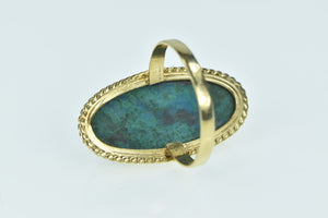 14K Oval Chrysocolla Cabochon Vintage Statement Ring Yellow Gold