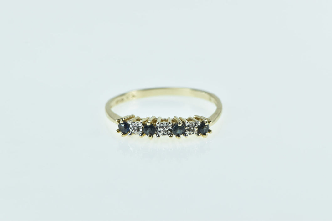 10K Sapphire Diamond Vintage Wedding Band Ring Yellow Gold