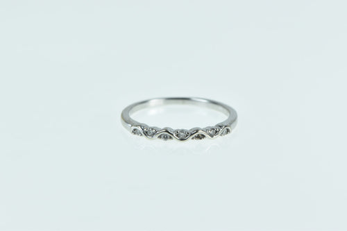10K Vintage Diamond Wavy Wedding Band Ring White Gold