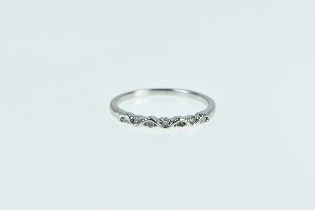 10K Vintage Diamond Wavy Wedding Band Ring White Gold