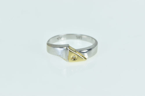 14K Two Tone Diamond Ribbon Statement Band Ring White Gold