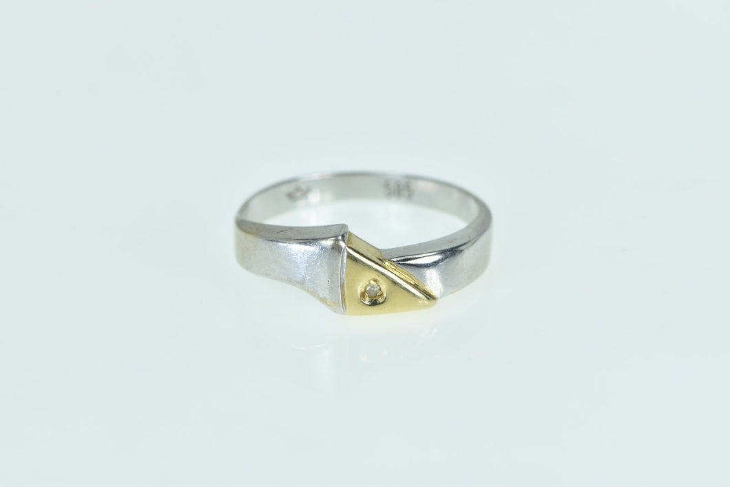 14K Two Tone Diamond Ribbon Statement Band Ring White Gold