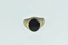 Load image into Gallery viewer, 9K Victorian Black Onyx Scroll Men&#39;s Ring Yellow Gold