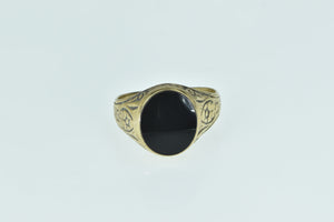 9K Victorian Black Onyx Scroll Men's Ring Yellow Gold