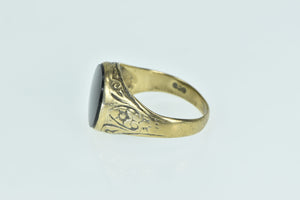 9K Victorian Black Onyx Scroll Men's Ring Yellow Gold