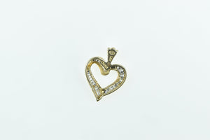 14K Curvy Baguette & Round Diamond Heart Pendant Yellow Gold