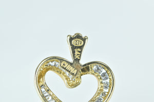 14K Curvy Baguette & Round Diamond Heart Pendant Yellow Gold