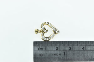 14K Curvy Baguette & Round Diamond Heart Pendant Yellow Gold