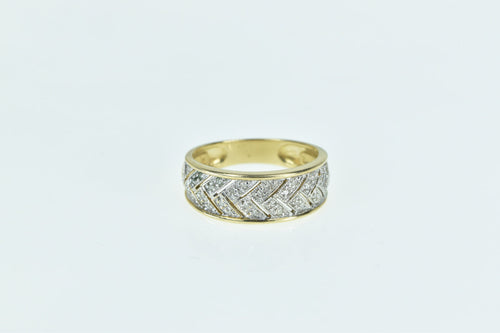 14K Diamond Woven Criss Cross Braid Band Ring Yellow Gold