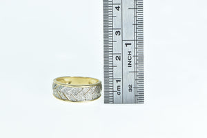 14K Diamond Woven Criss Cross Braid Band Ring Yellow Gold