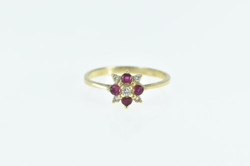 14K Ruby Diamond Floral Vintage Engagement Ring Yellow Gold