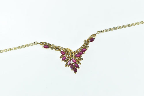 14K Marquise Ruby Diamond Chevron Cluster Necklace 17.5