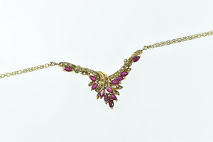 14K Marquise Ruby Diamond Chevron Cluster Necklace 17.5" Yellow Gold