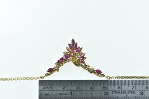 14K Marquise Ruby Diamond Chevron Cluster Necklace 17.5" Yellow Gold