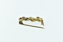 Load image into Gallery viewer, 14K Victorian Ruby Diamond Sapphire Chain Bar Pin/Brooch Yellow Gold