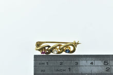 Load image into Gallery viewer, 14K Victorian Ruby Diamond Sapphire Chain Bar Pin/Brooch Yellow Gold