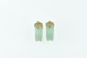 14K 17.4mm Carved Jadeite Statement Hoop Earrings Yellow Gold