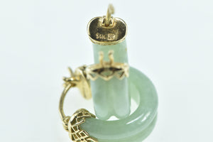 14K 17.4mm Carved Jadeite Statement Hoop Earrings Yellow Gold