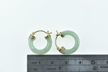 Load image into Gallery viewer, 14K 17.4mm Carved Jadeite Statement Hoop Earrings Yellow Gold