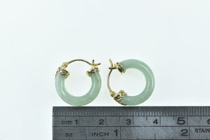 14K 17.4mm Carved Jadeite Statement Hoop Earrings Yellow Gold