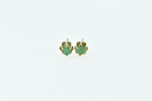 14K Vintage Round Emerald Solitaire Stud Earrings Yellow Gold