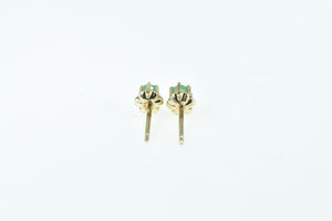 14K Vintage Round Emerald Solitaire Stud Earrings Yellow Gold