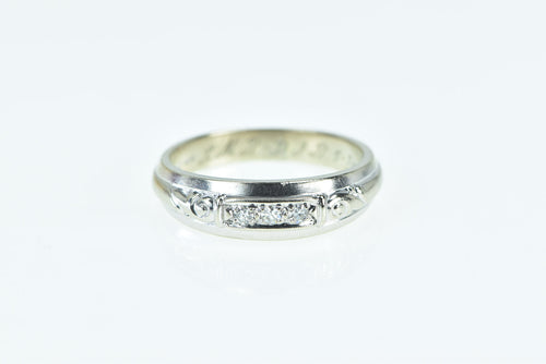 14K 1950's Men's Diamond Wedding Band Ring White Gold