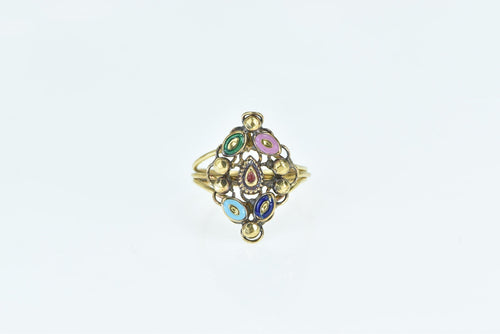 14K Retro Enamel Evil Eye Cluster Statement Ring Yellow Gold