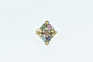 14K Retro Enamel Evil Eye Cluster Statement Ring Yellow Gold
