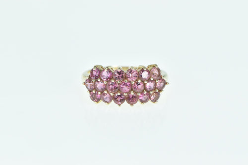 10K Pink Topaz Vintage Cluster Statement Ring Yellow Gold